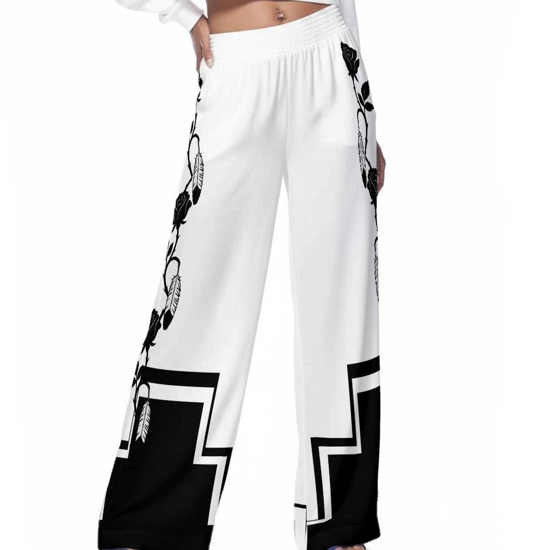Rose Flowy Wide-Leg Pants 100% Rayon