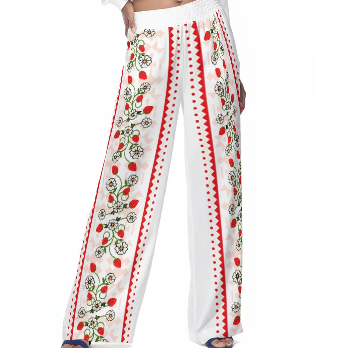 Strawberry Flowy Wide-Leg Pants 100% Rayon