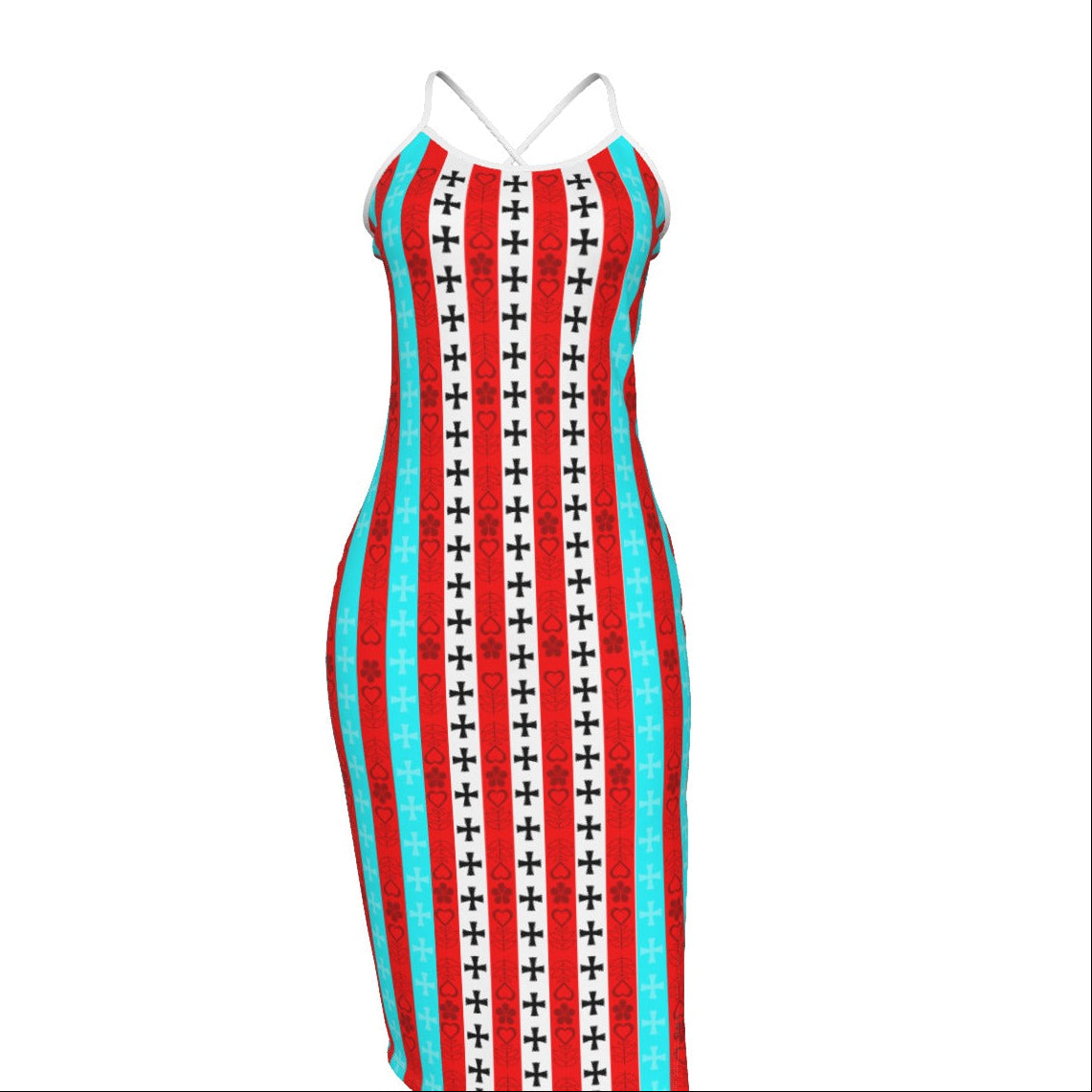 Striped Down Crossed Cami Midi Dress