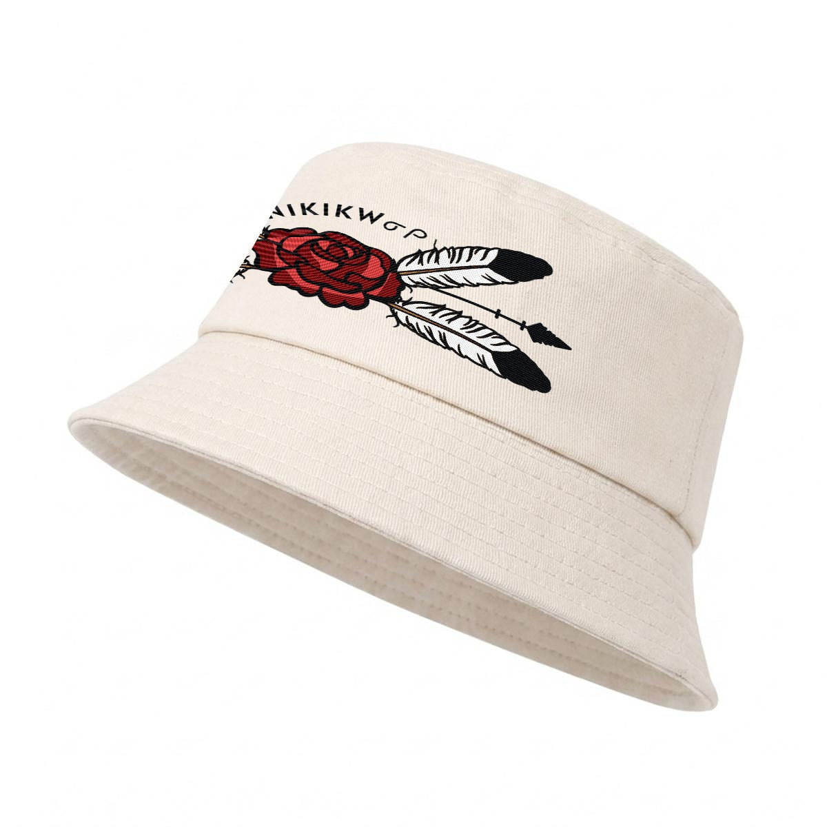 Feather Rose Embroidered Bucket Hat