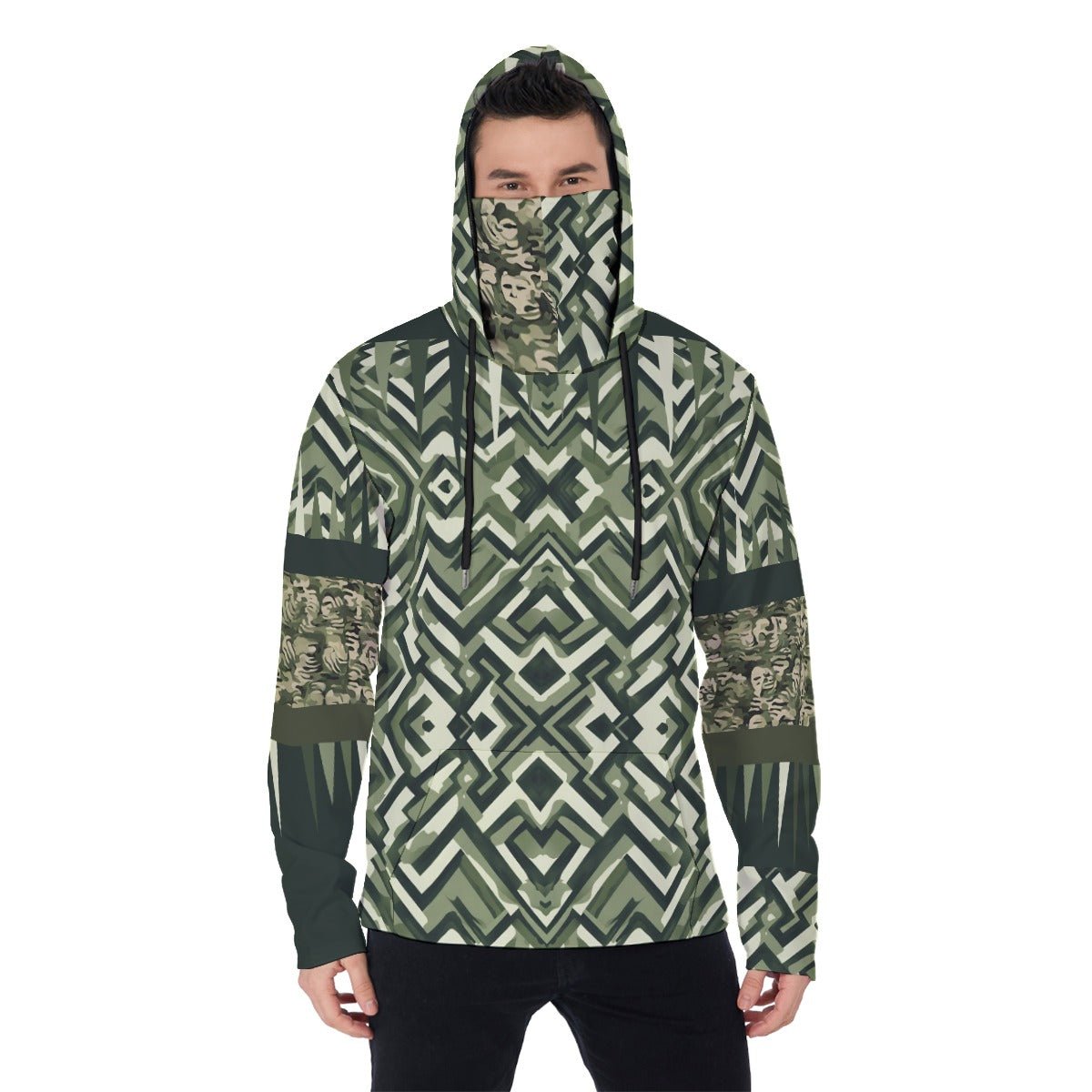 Anti-facial recognition Print Men's Fleece Hoodie With Mask - Nikikw Designs