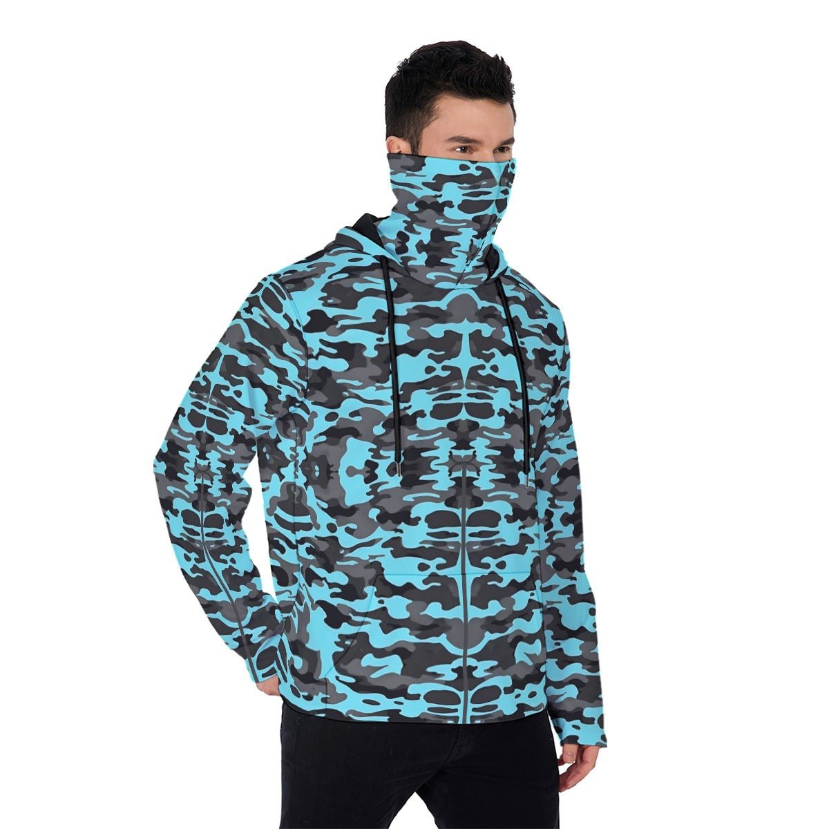Anti-facial recognition Print Men's Fleece Hoodie With Mask - Nikikw Designs