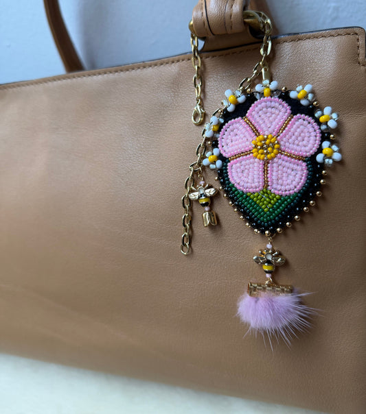 native beaded cherry blossom  Bee Indigenous   Bag charm 