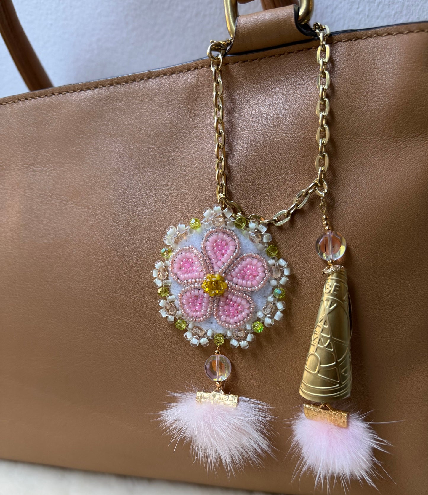 native beaded cherry blossom  jingle  Bag charm 