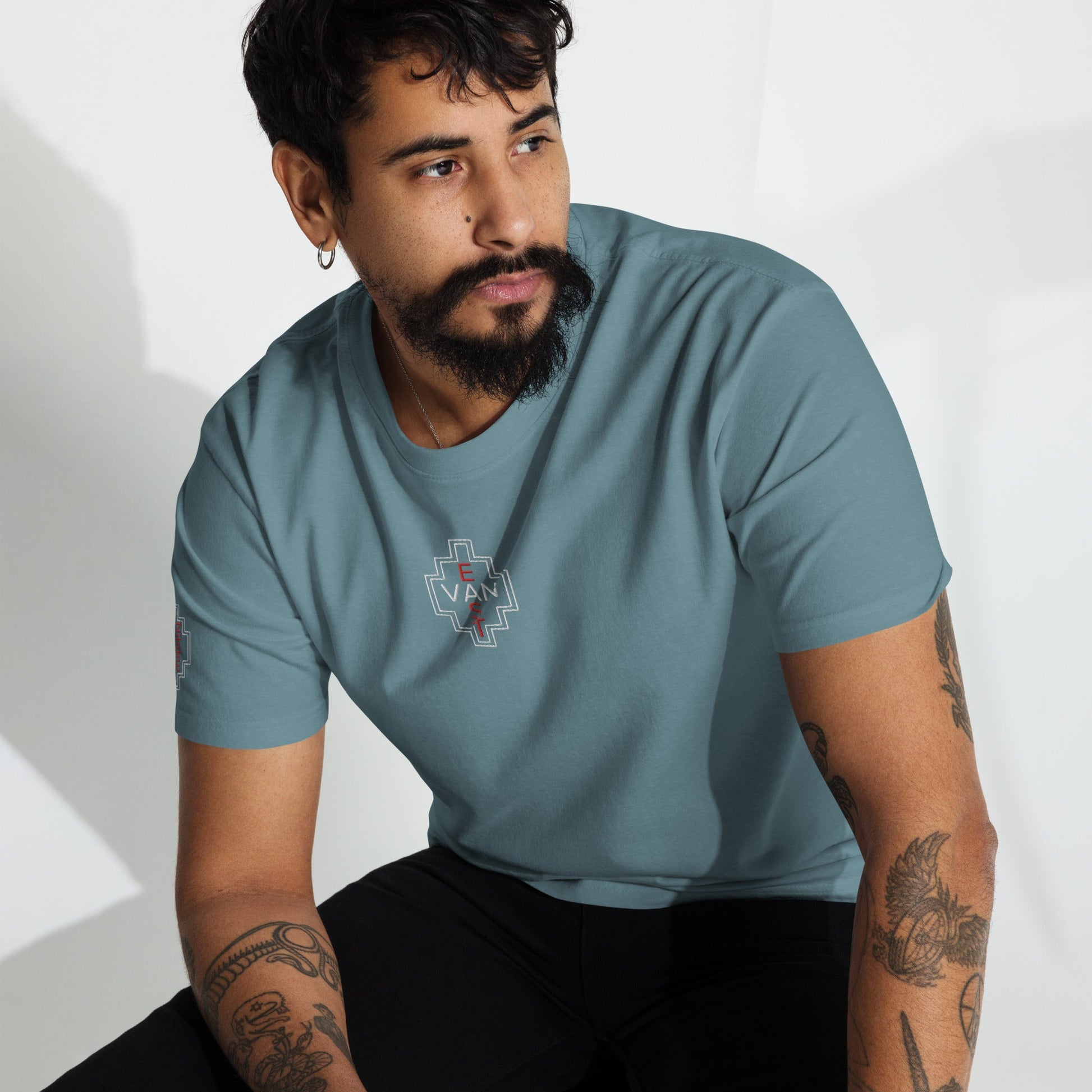 East Van Native Embroidered Men’s premium heavyweight tee - Nikikw Designs