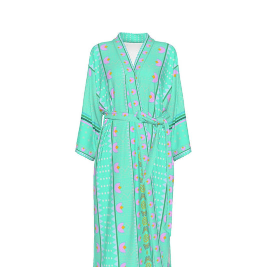 Floral Dotted Satin Kimono Robe - Nikikw Designs