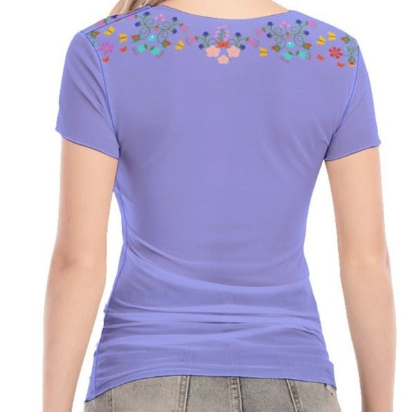 Floral Women's Short Sleeve Mesh Blouse - Nikikw Designs