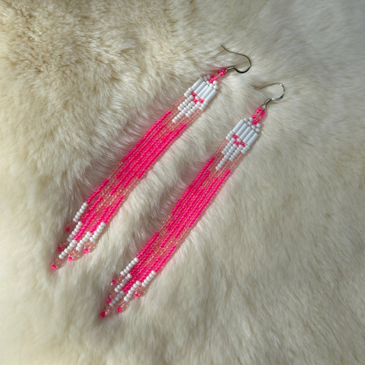 Glow In The Dark Neon Pink Beaded Earrings - Nikikw Designs