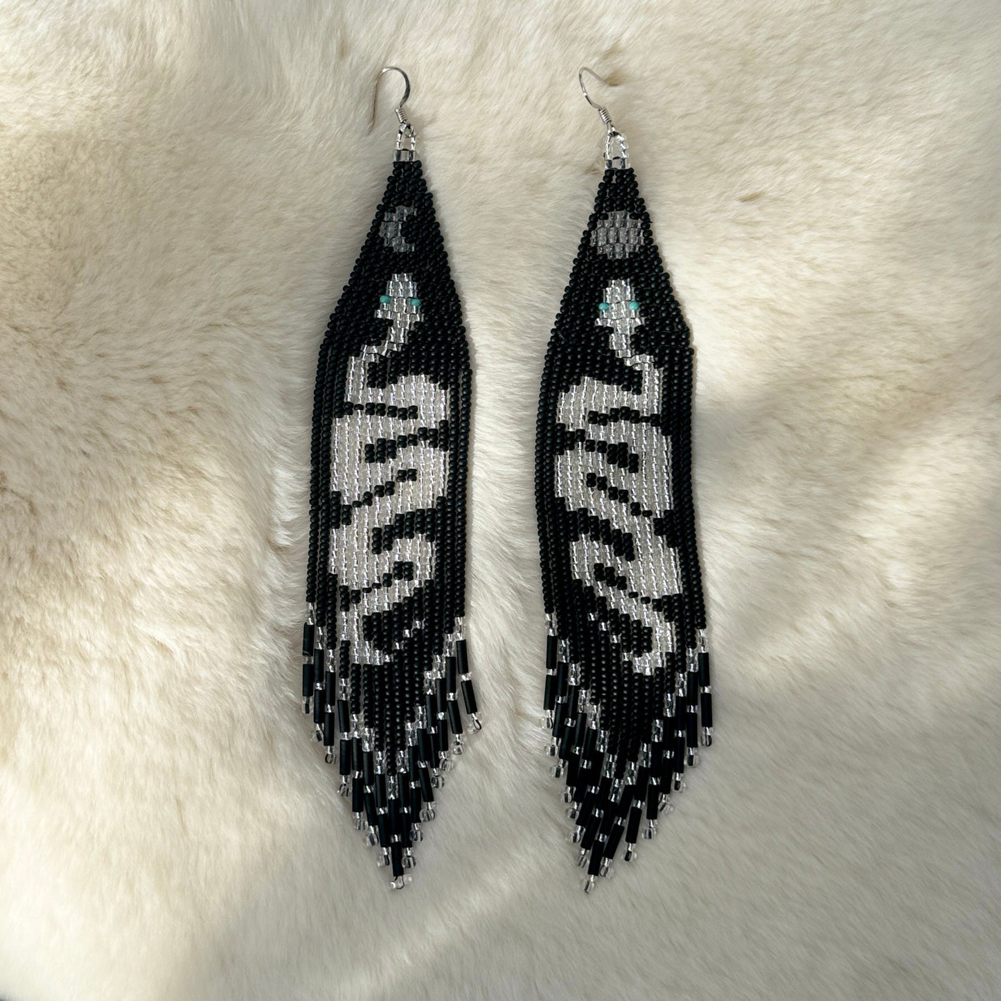 Glow In The Dark Snake Beaded Fringe Earrings - Nikikw Designs