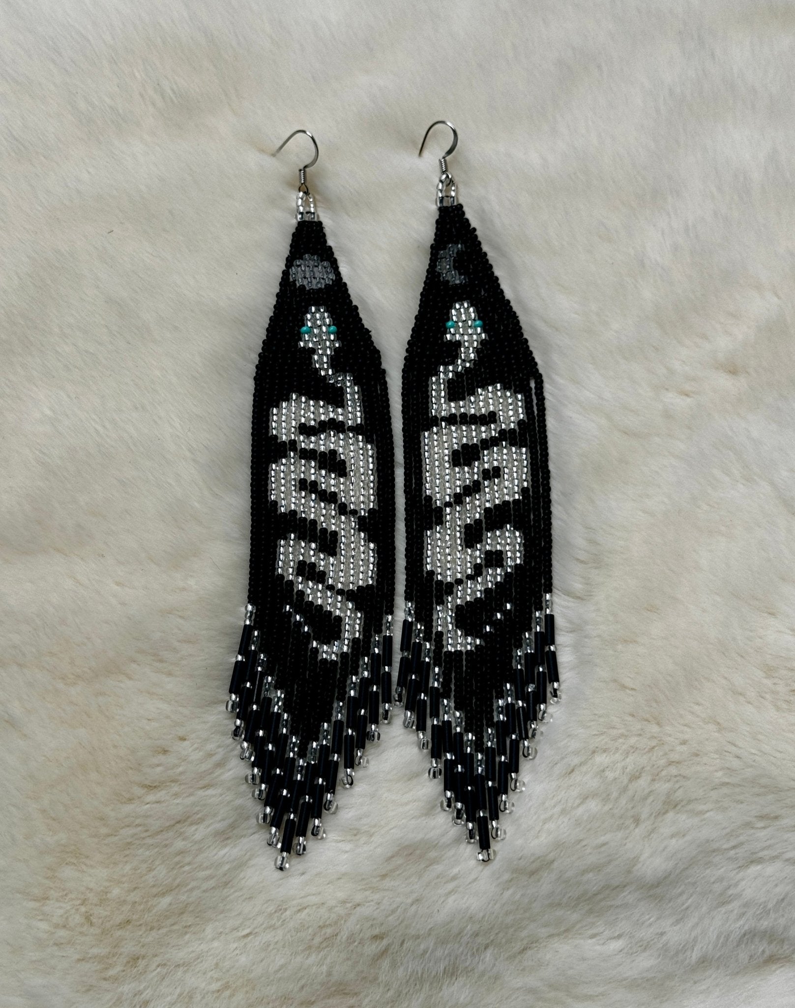 Glow In The Dark Snake Beaded Fringe Earrings - Nikikw Designs