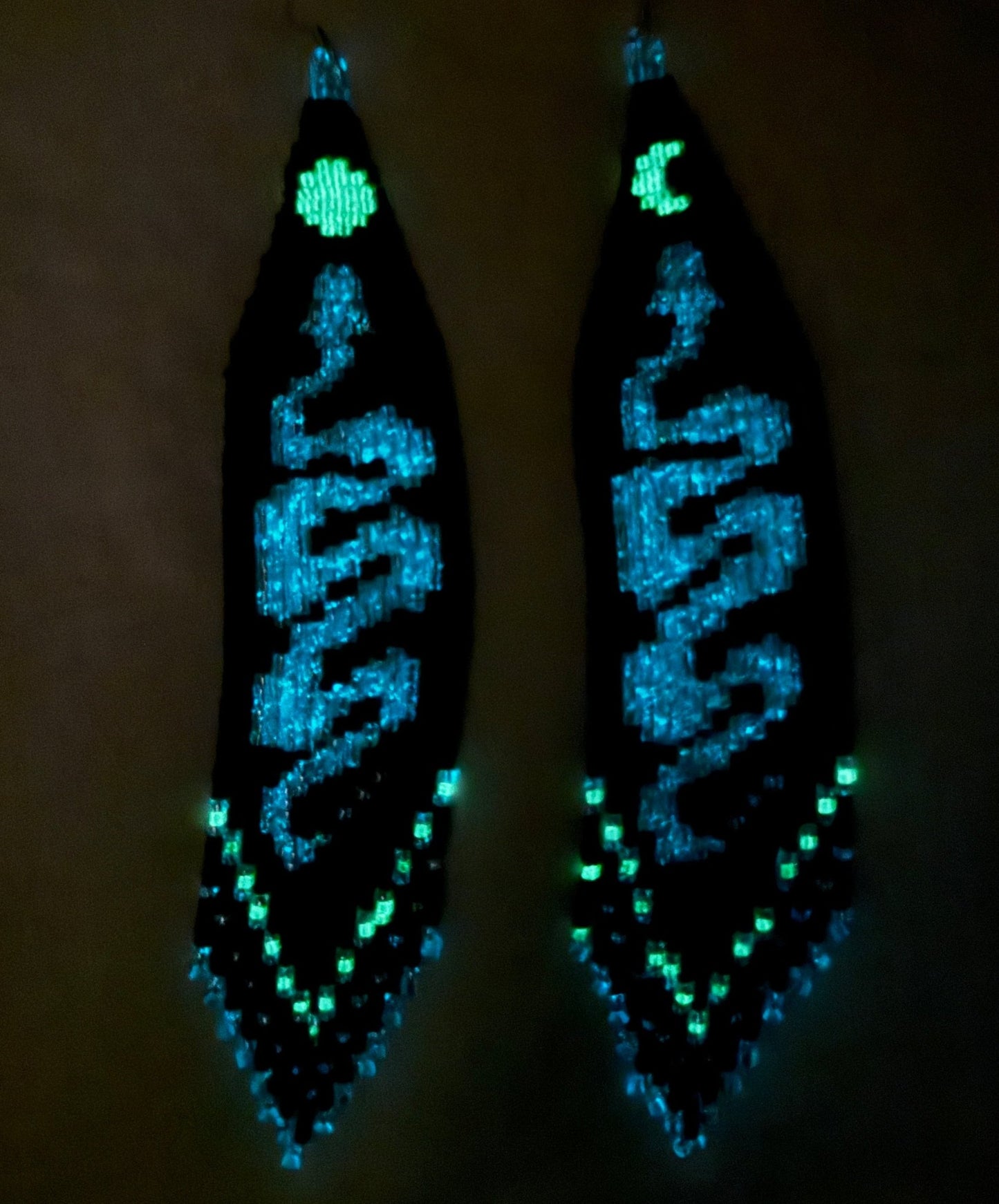 Glow In The Dark Snake Beaded Fringe Earrings - Nikikw Designs