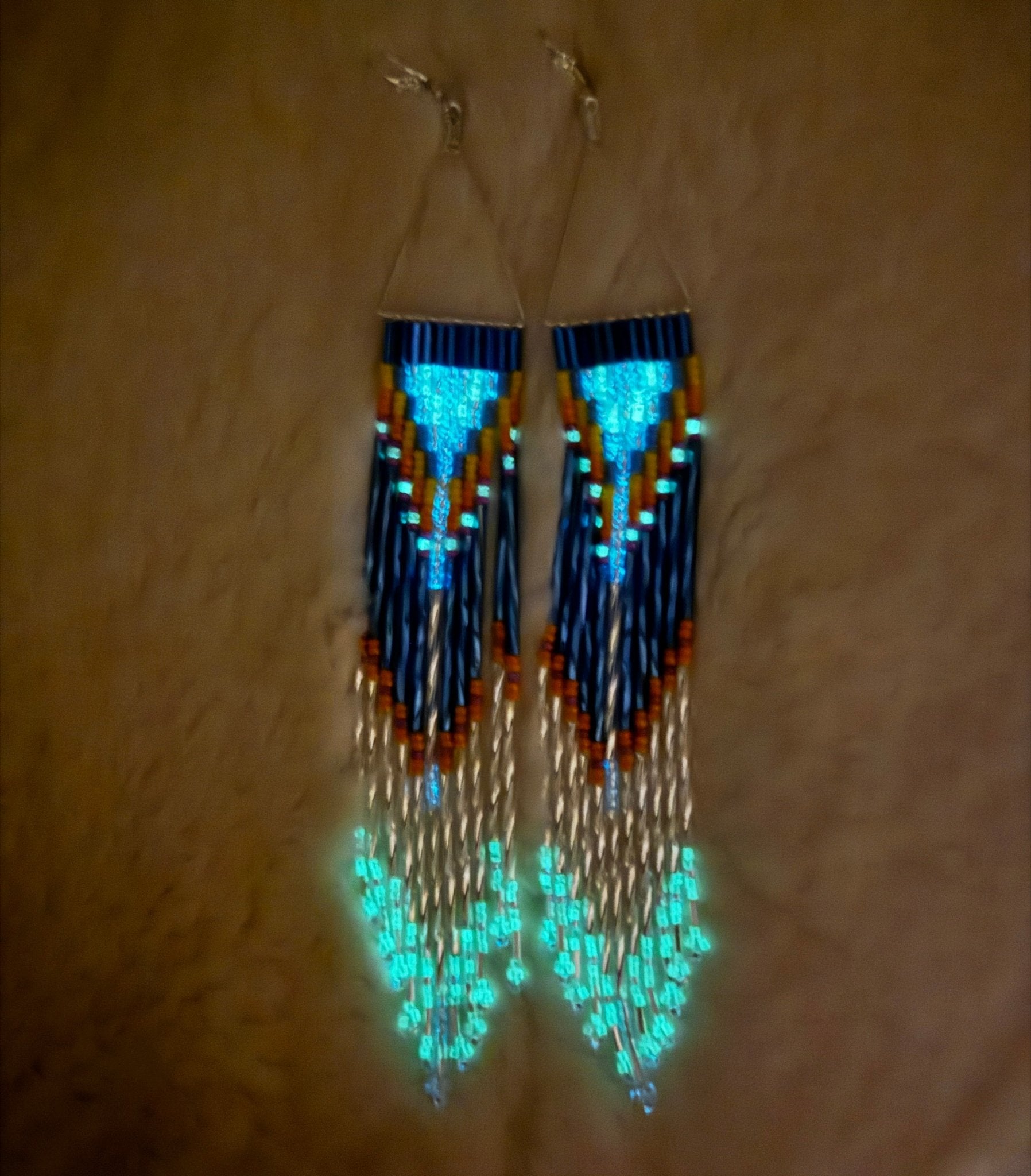 Glow & The Dark Long Beaded Dangle Earrings - Nikikw Designs