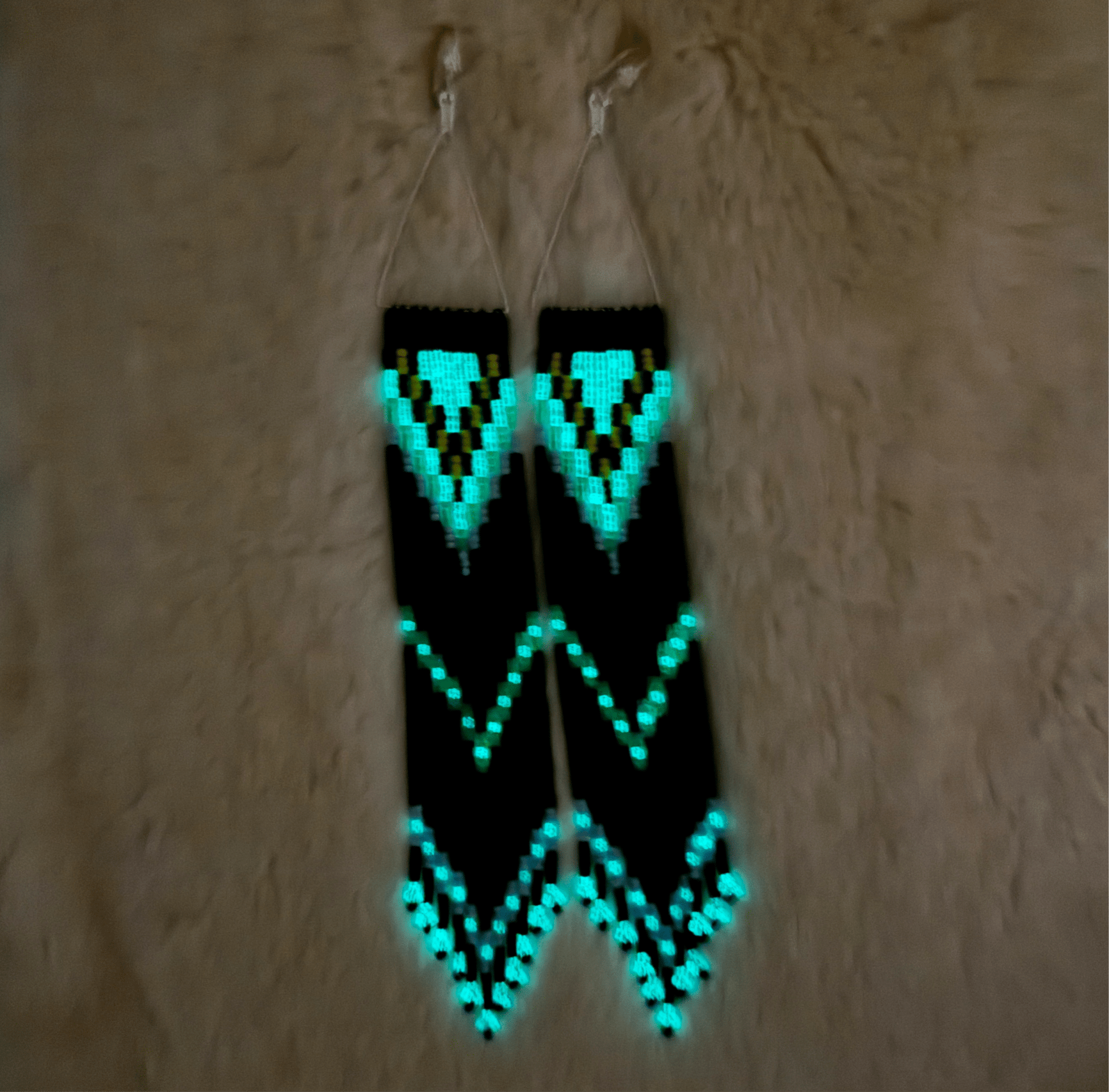 Glow & The Dark Silver Long Beaded Dangle Earrings - Nikikw Designs