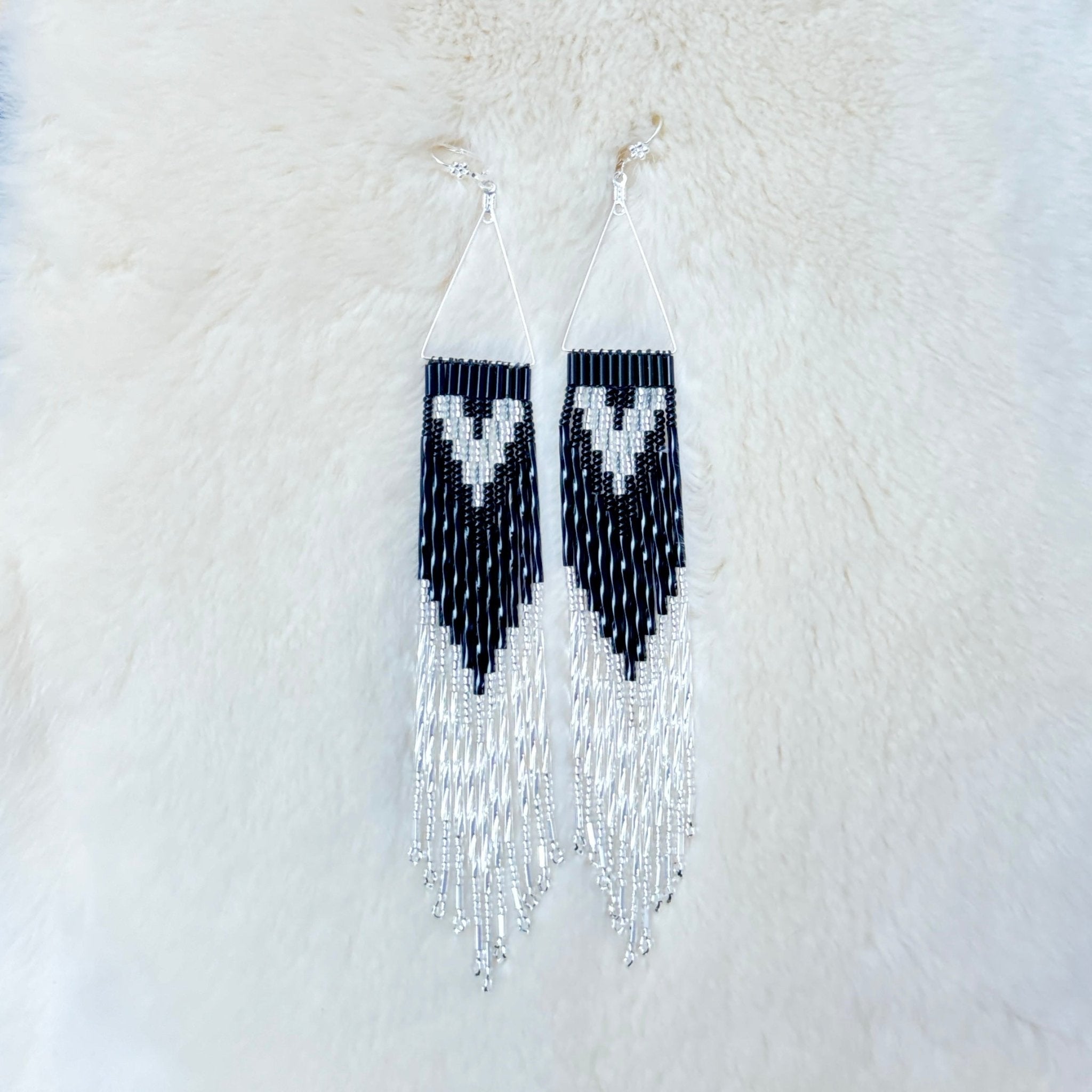 Glow The Dark Silver Long Beaded Dangle Earrings Nikikw Designs