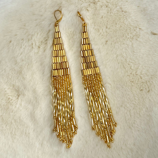 Gold Plated Long Beaded Dangle Earrings - Nikikw Designs