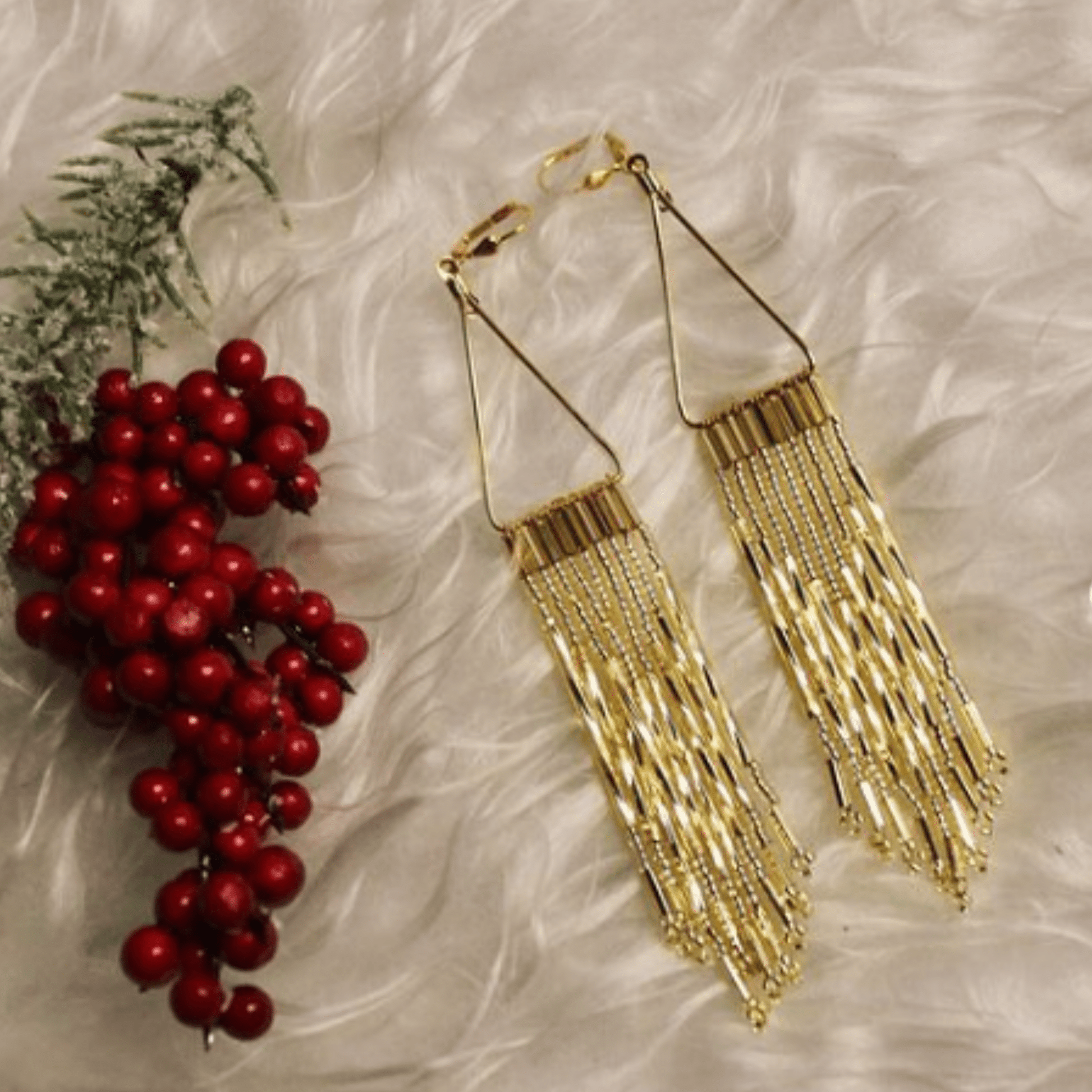 Gold Plated Native Beaded Dangle Earrings - Nikikw Designs