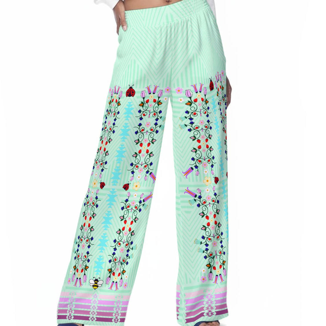 ᓇᓈᑐᐦᑳᐧᐸᑲᐧᓃᐤ it has many-coloured flowers Wide-Leg Pants Rayon