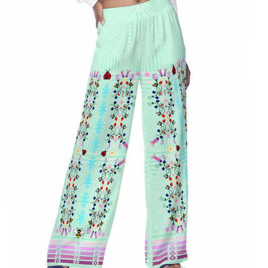 ᓇᓈᑐᐦᑳᐧᐸᑲᐧᓃᐤ it has many-coloured flowers Wide-Leg Pants Rayon
