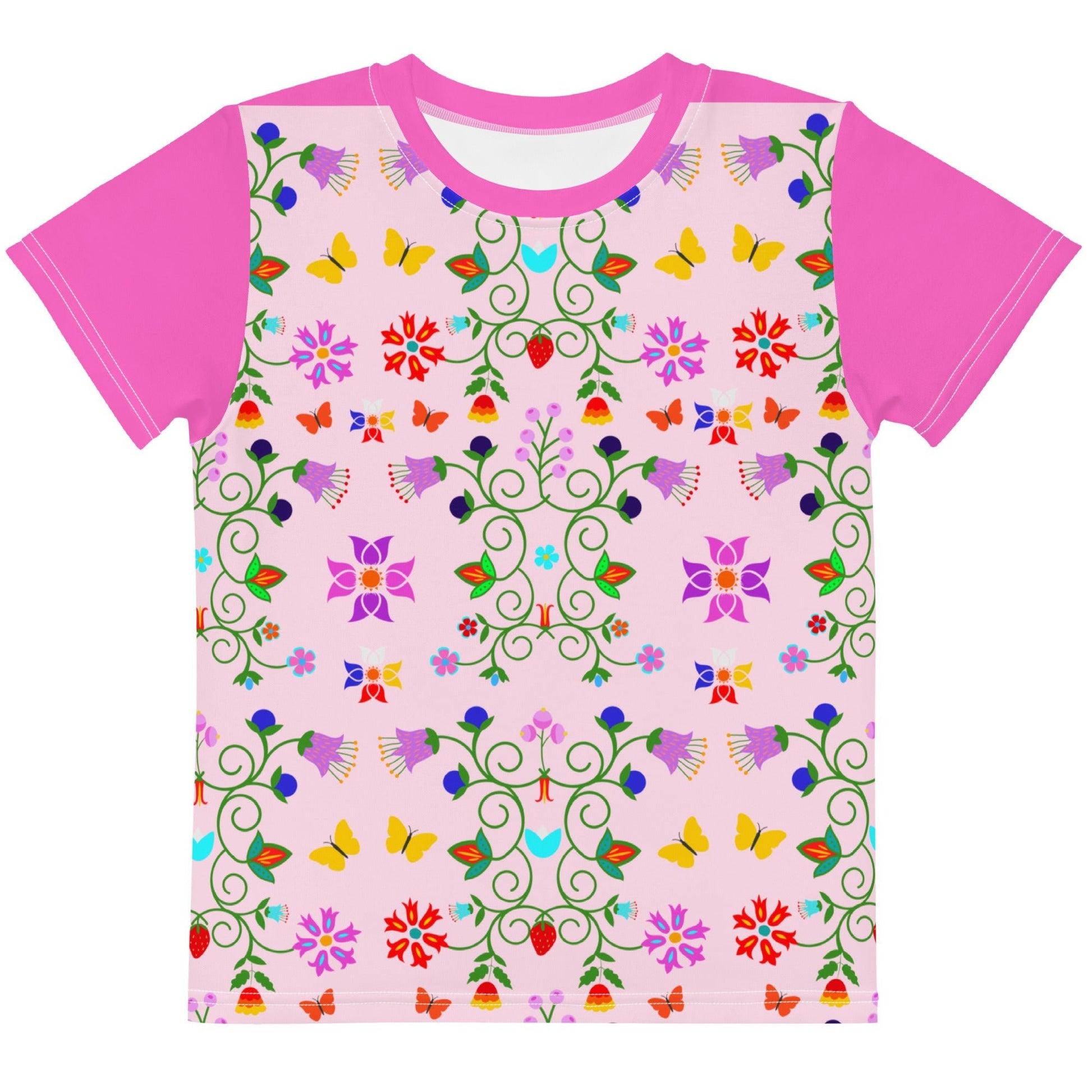 Kids crew neck t-shirt native floral - Nikikw Designs