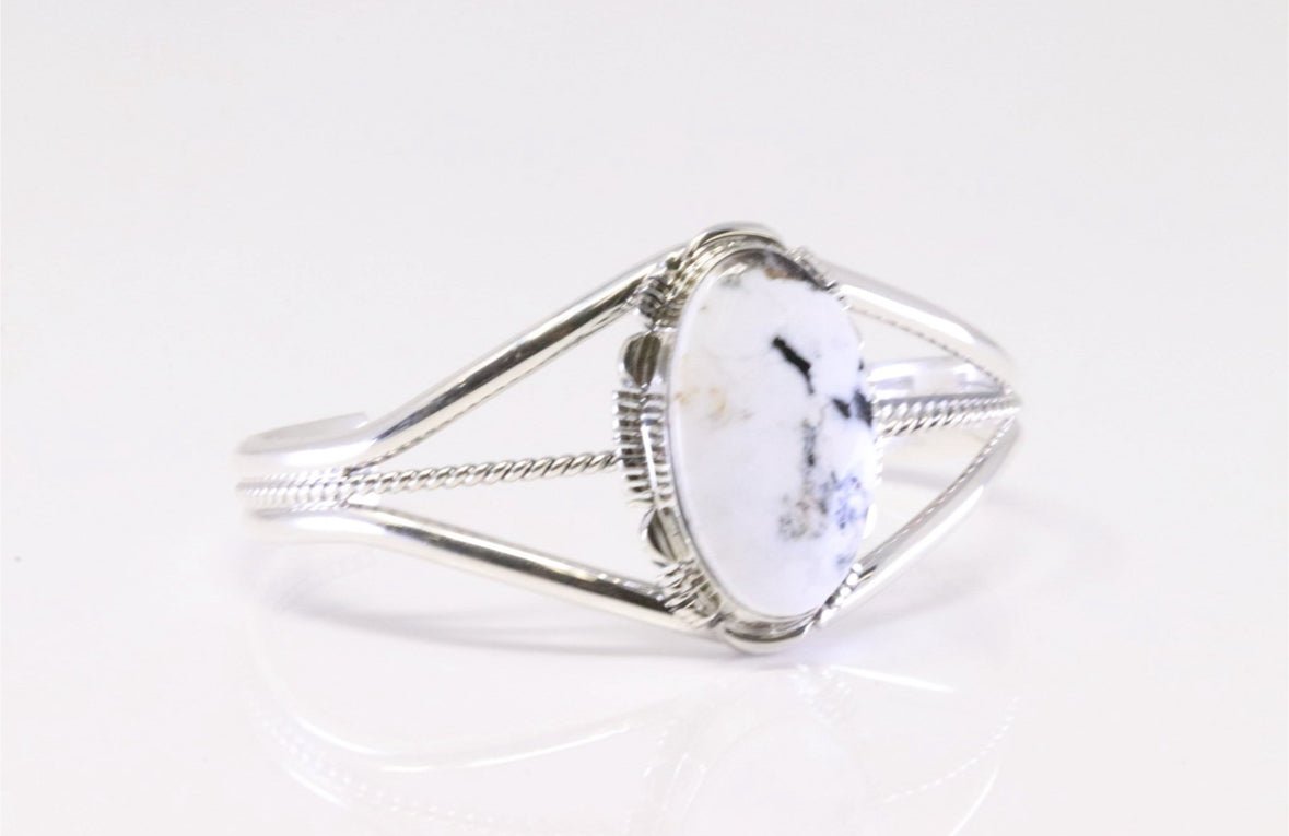 Larry Yazzie, Navajo Nation White Buffalo Turquoise sterling silver Bracelet Cuff - Nikikw Designs