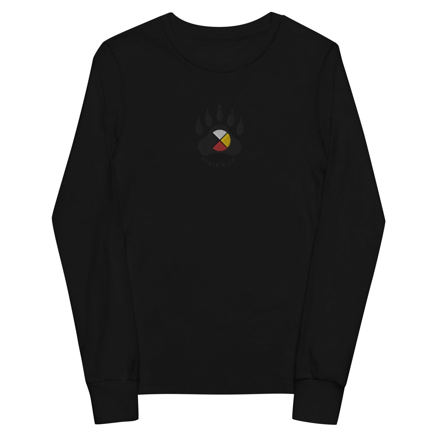 Medicine Wheel Bear Paw Embroidered Youth long sleeve tee Indigenous Native apparel - Nikikw Designs