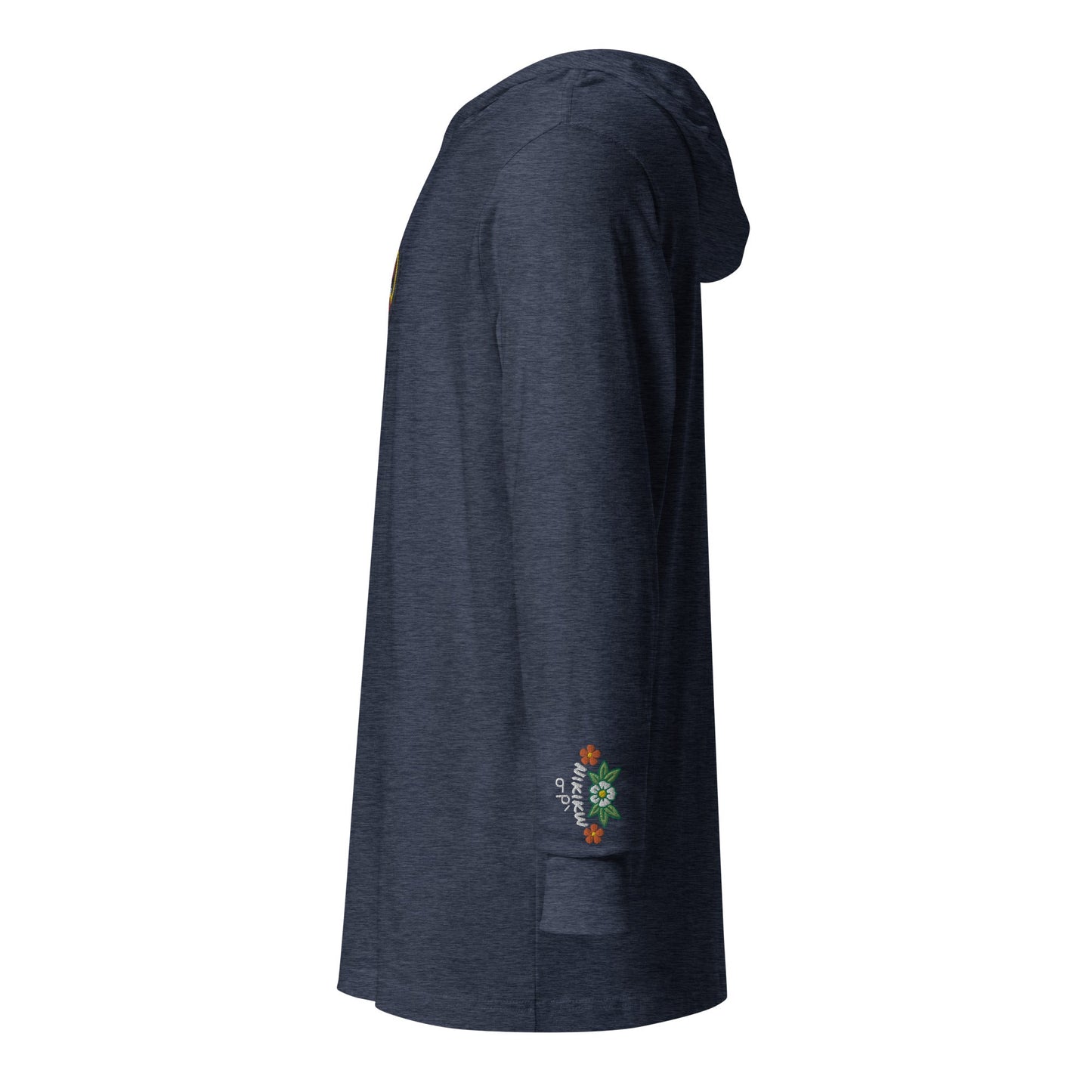 Medicine Wheel Embroidered Heart Feather Hooded long-sleeve tee - Nikikw Designs