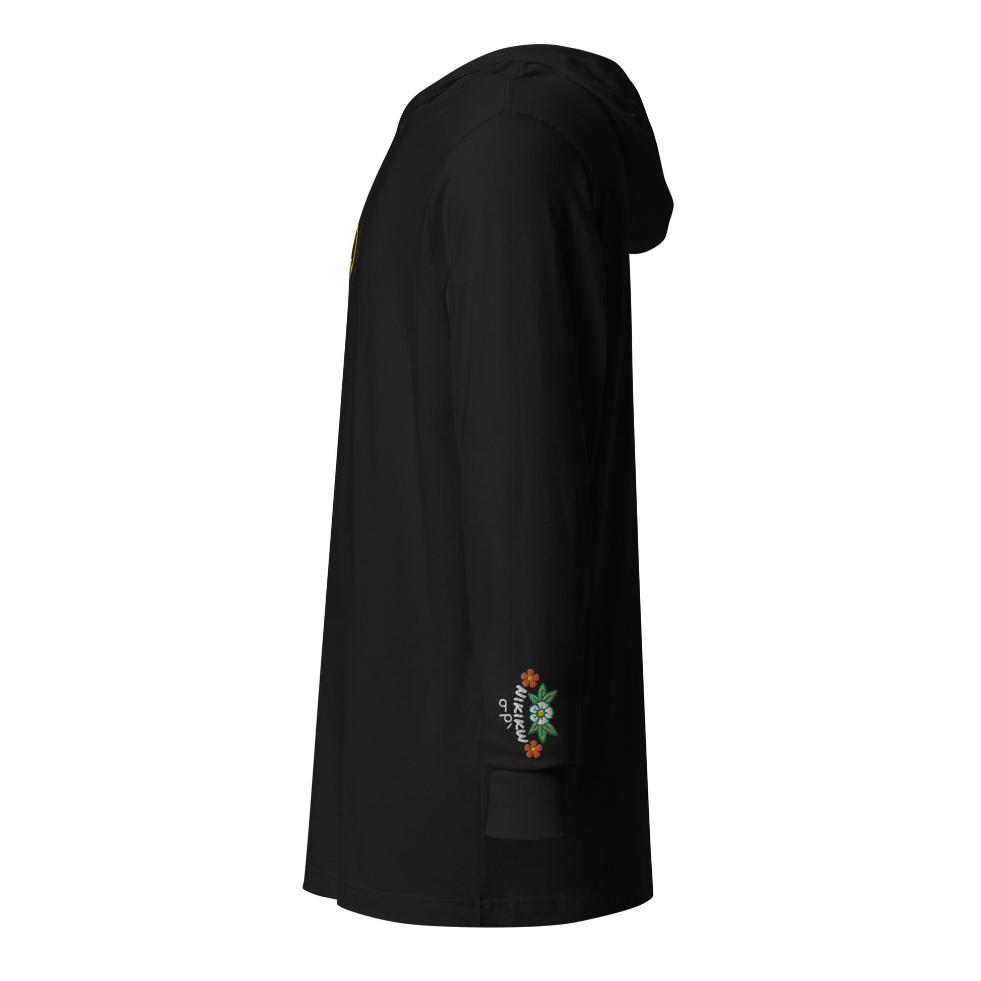 Medicine Wheel Embroidered Heart Feather Hooded long-sleeve tee - Nikikw Designs