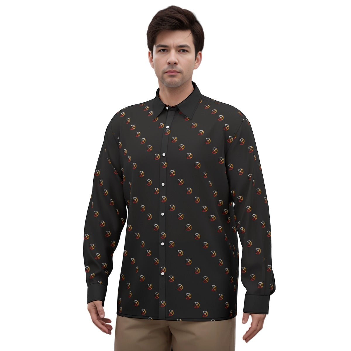 Medicine Wheel Men's Imitation Silk Long-Sleeved Shirt - Nikikw Designs