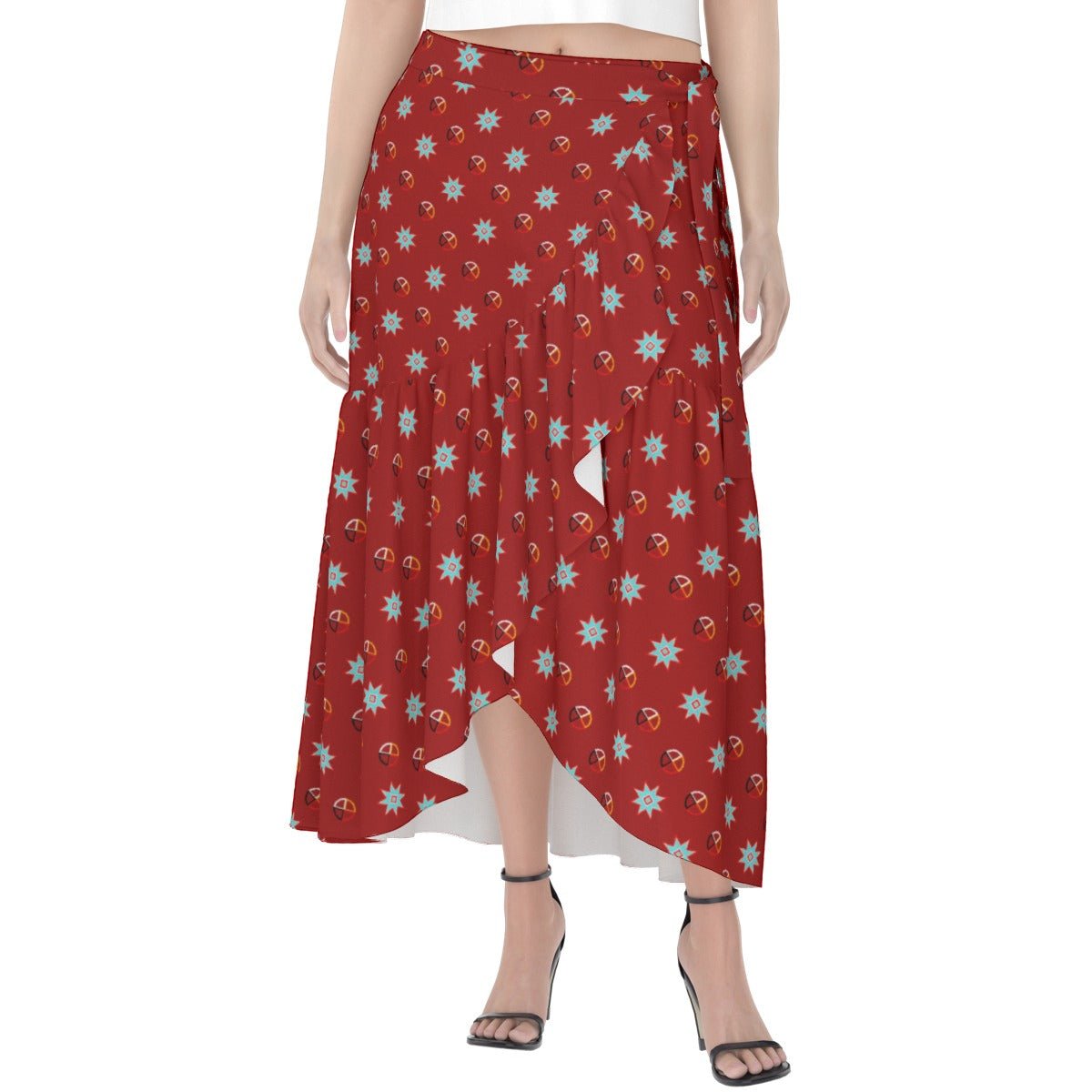 Medicine Wheel Native Star Print Women's Wrap Skirt - Nikikw Designs