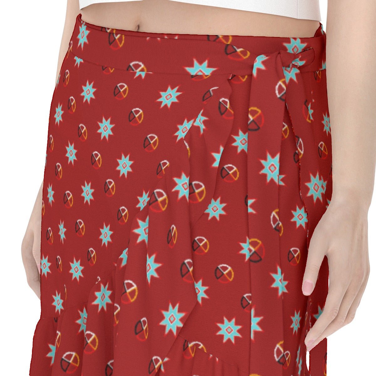 Medicine Wheel Native Star Print Women's Wrap Skirt - Nikikw Designs