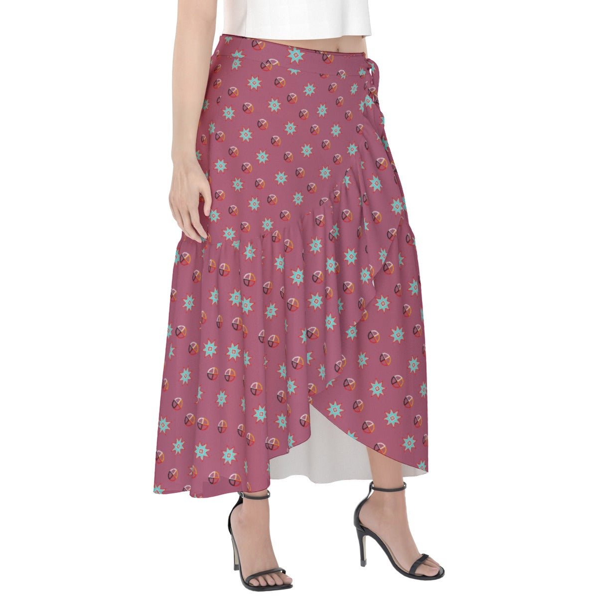 Medicine Wheel Native Star Print Women's Wrap Skirt - Nikikw Designs