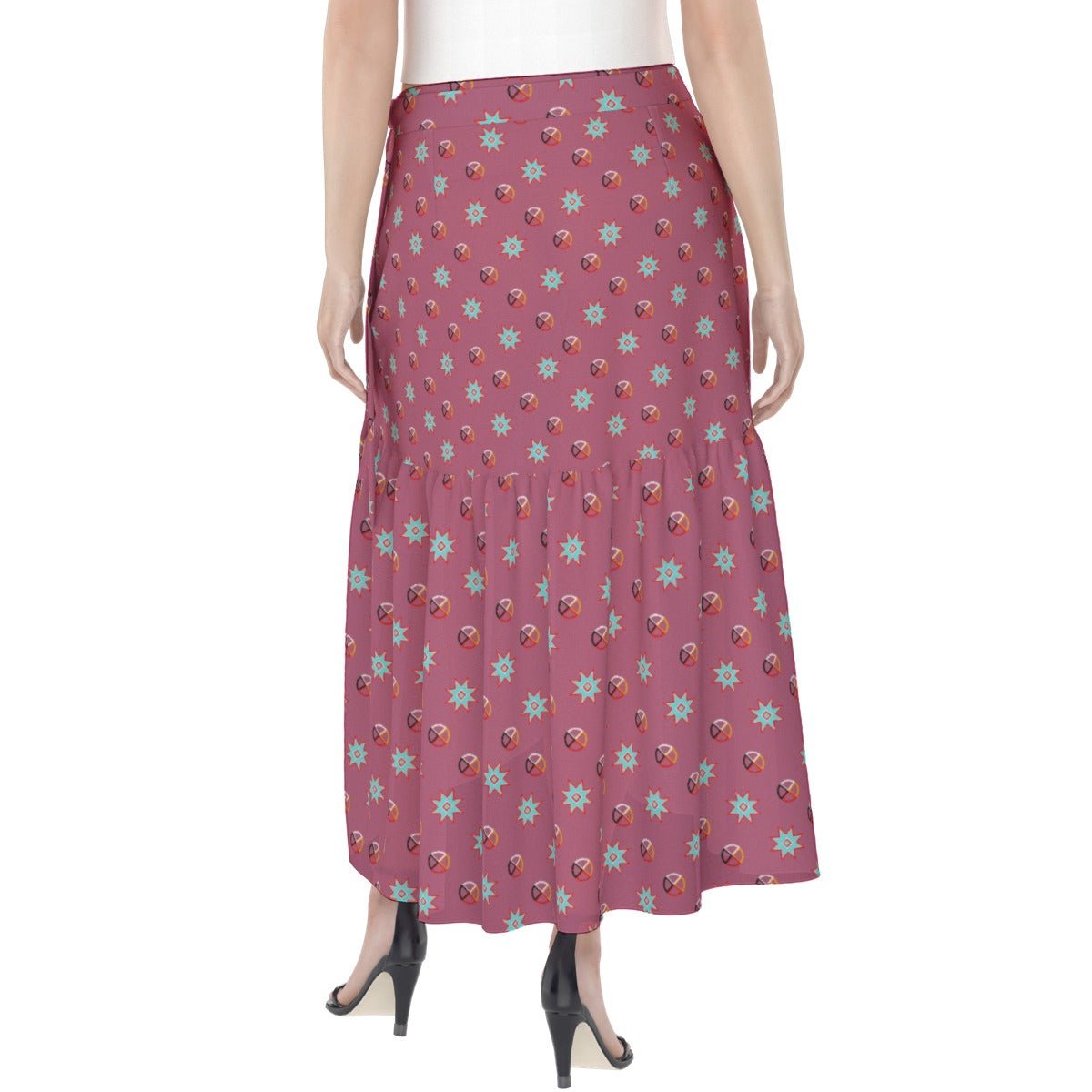 Medicine Wheel Native Star Print Women's Wrap Skirt - Nikikw Designs