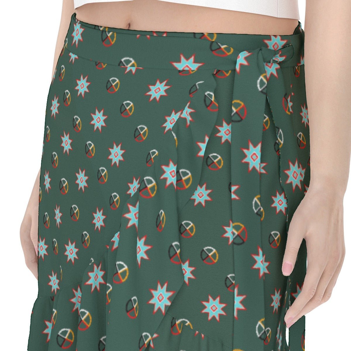 Medicine Wheel Native Star Print Women's Wrap Skirt - Nikikw Designs