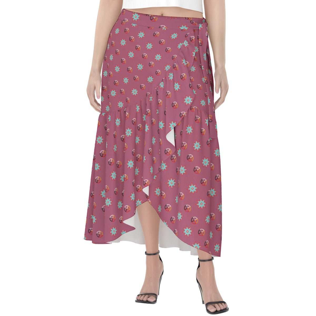 Medicine Wheel Native Star Print Women's Wrap Skirt - Nikikw Designs