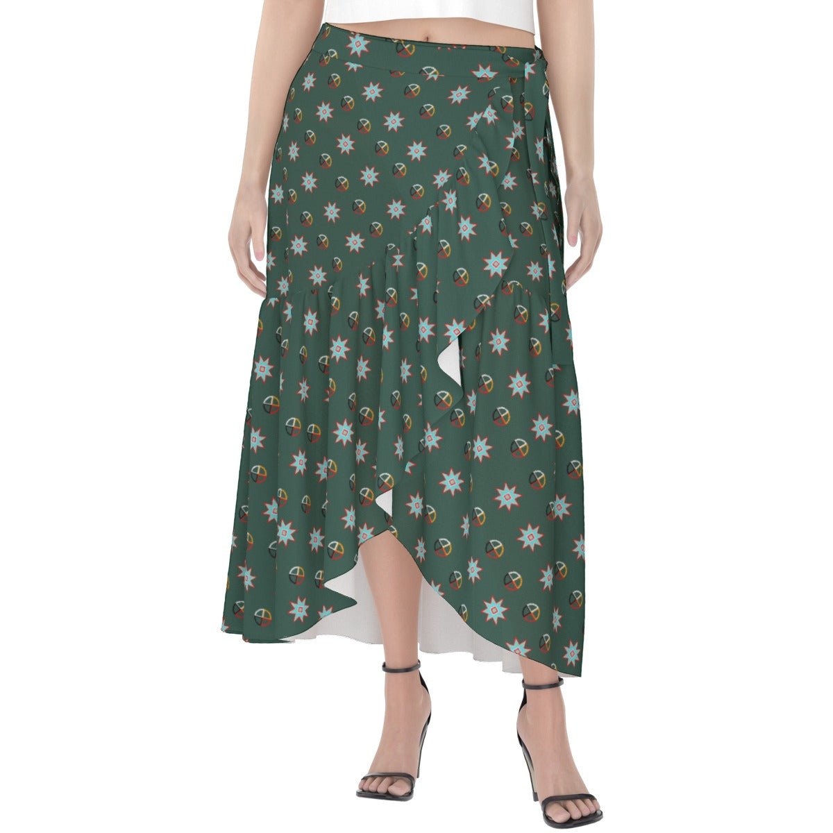 Medicine Wheel Native Star Print Women's Wrap Skirt - Nikikw Designs