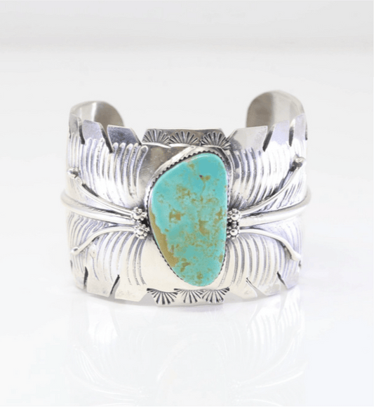 M.Thomas Jr. Navajo Nation Sterling Silver Kingman Turquoise Bracelet Cuff 115 Grams - Nikikw Designs