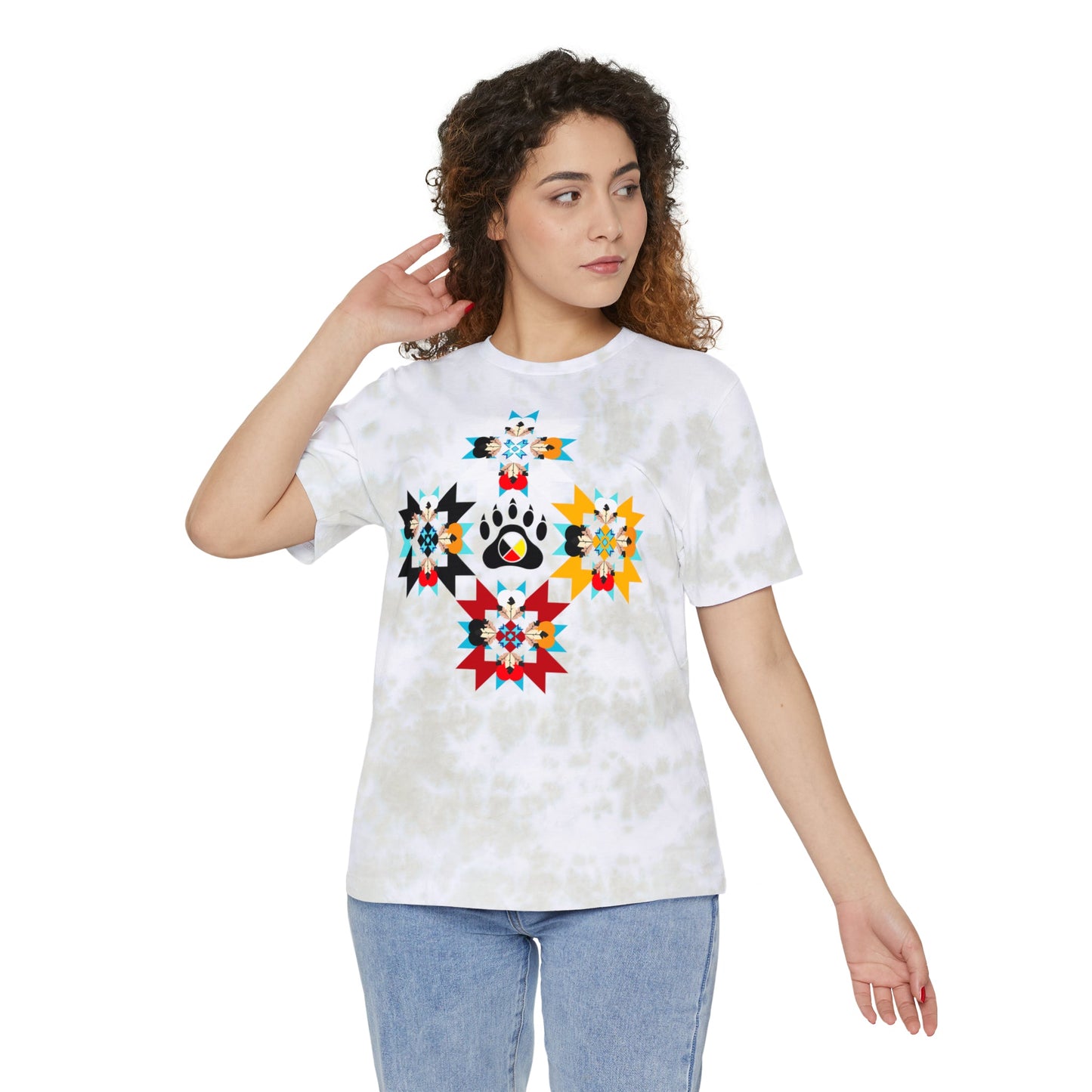 Native Bear Medicine Wheel Unisex Fashion Tie-Dyed T-Shirt - Nikikw Designs