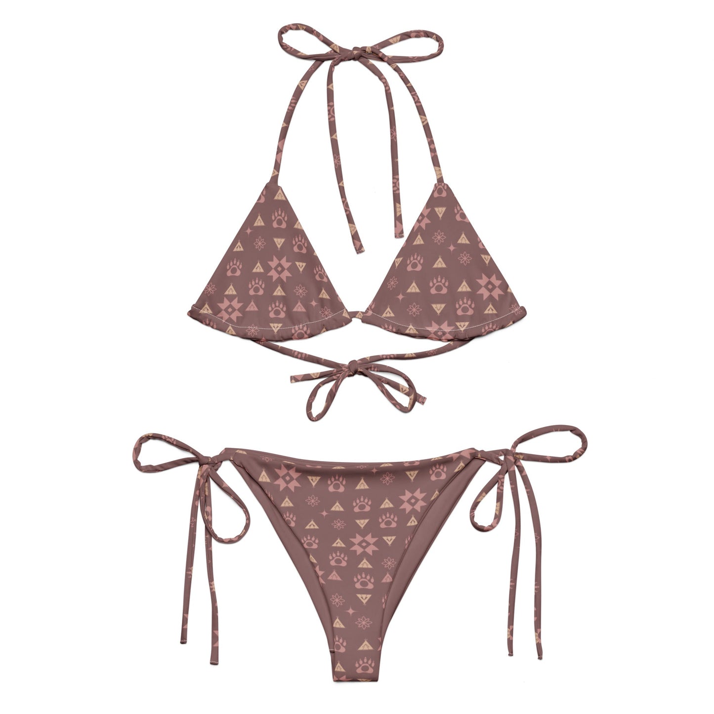 Native Bear print recycled string bikini - Nikikw Designs