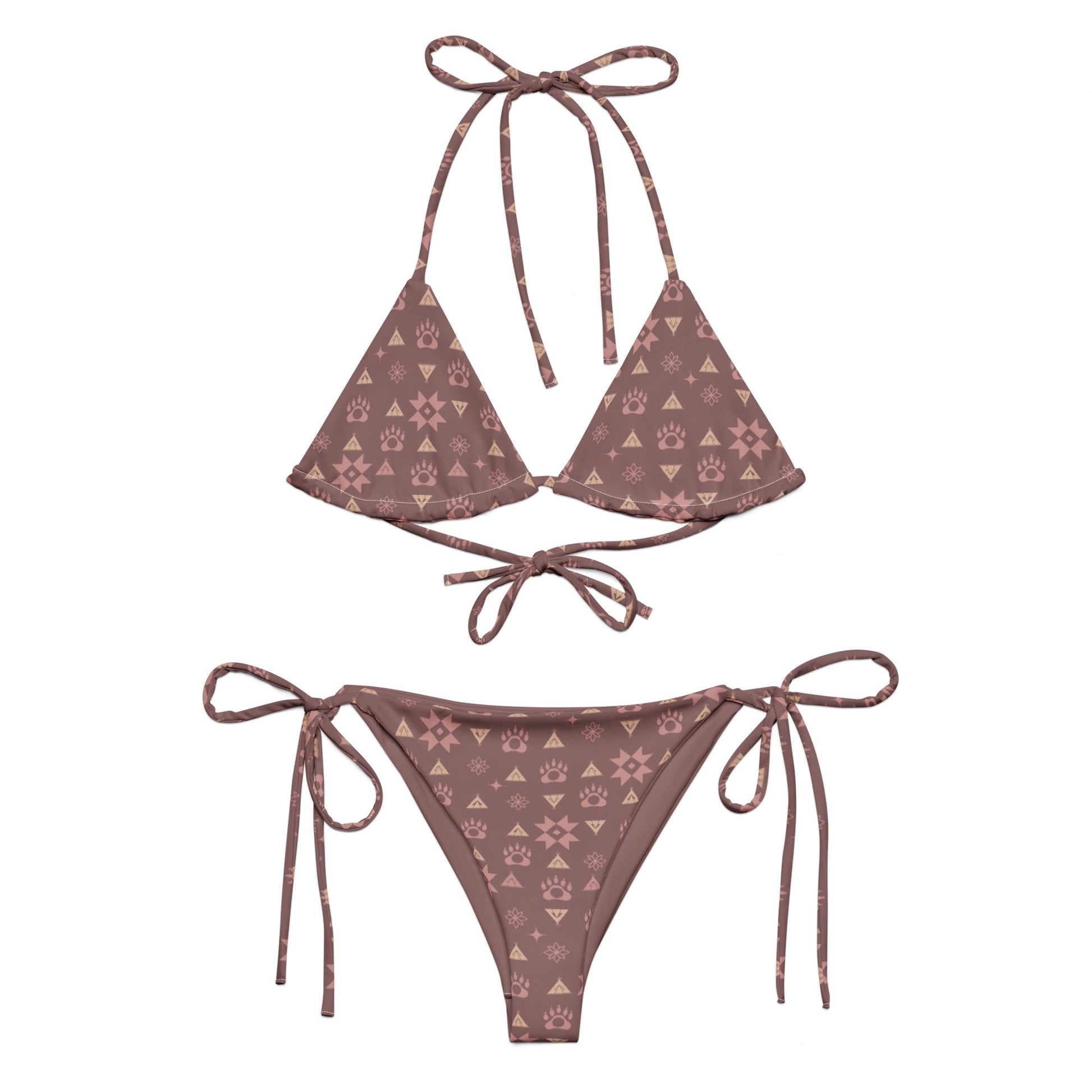 Native Bear print recycled string bikini - Nikikw Designs