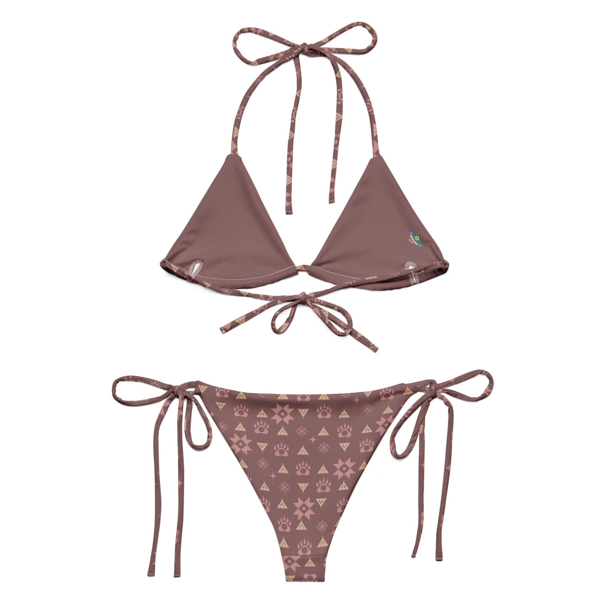 Native Bear print recycled string bikini - Nikikw Designs