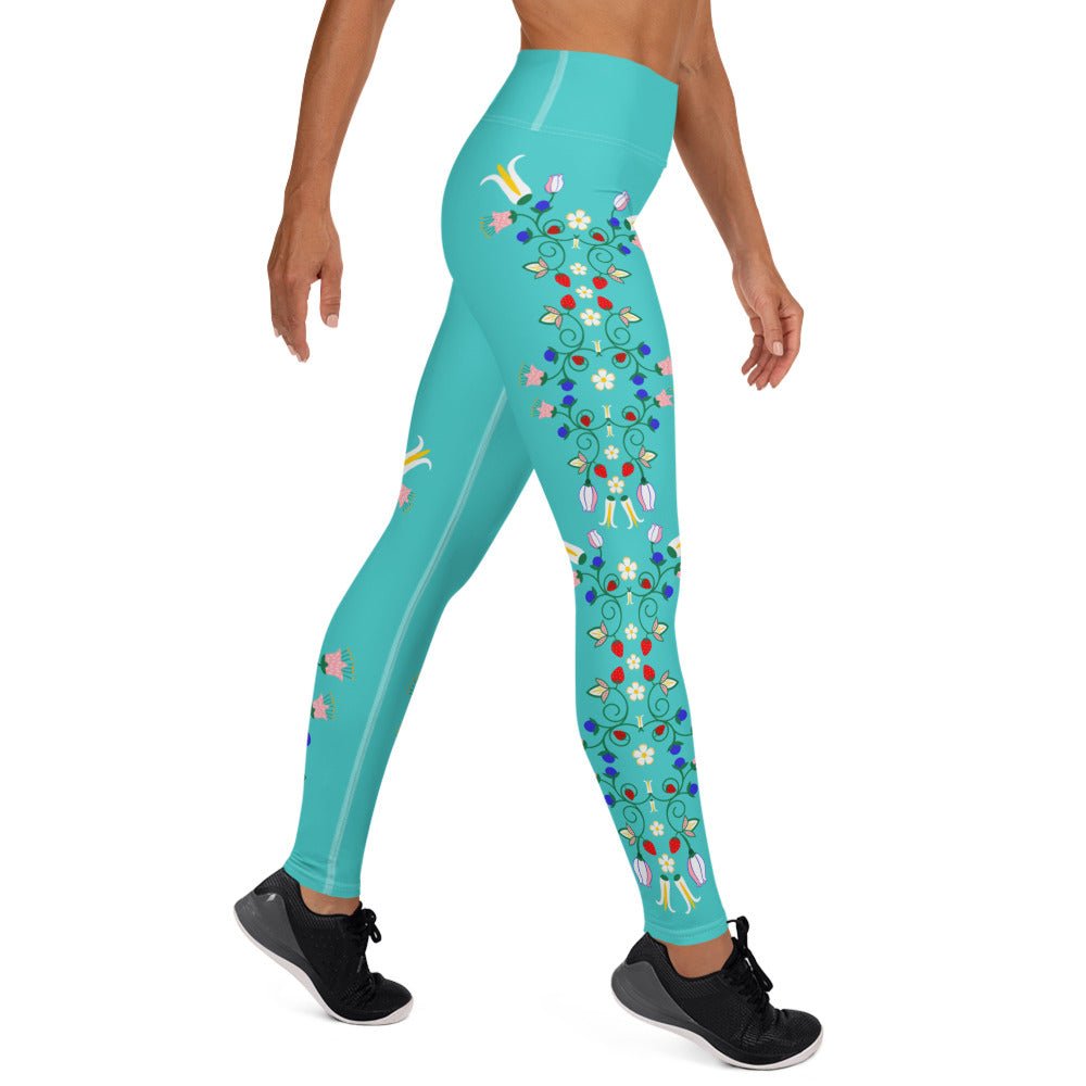 Native Berry Floral Yoga Leggings Turquoise - Nikikw Designs