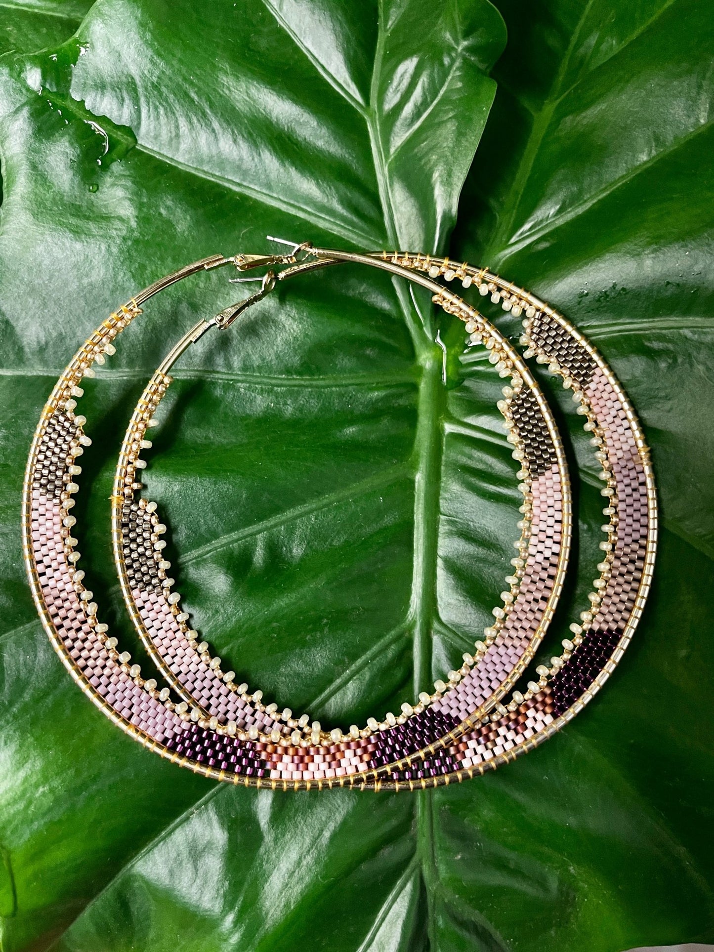 Native Delica Beaded XXL Hoop Earrings - Nikikw Designs