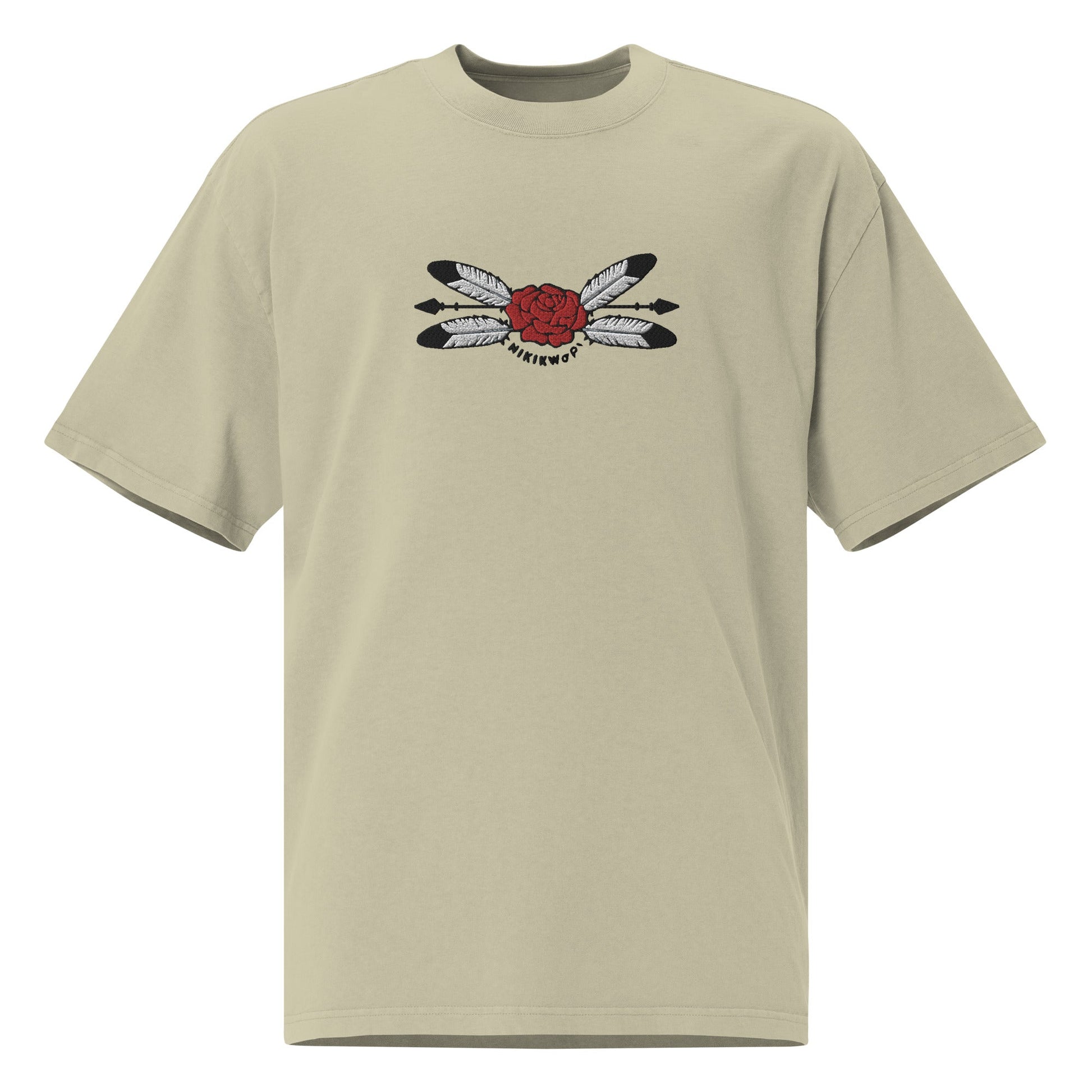 Native Eagle Feather Embroidered Oversized faded t - shirt - Nikikw Designs