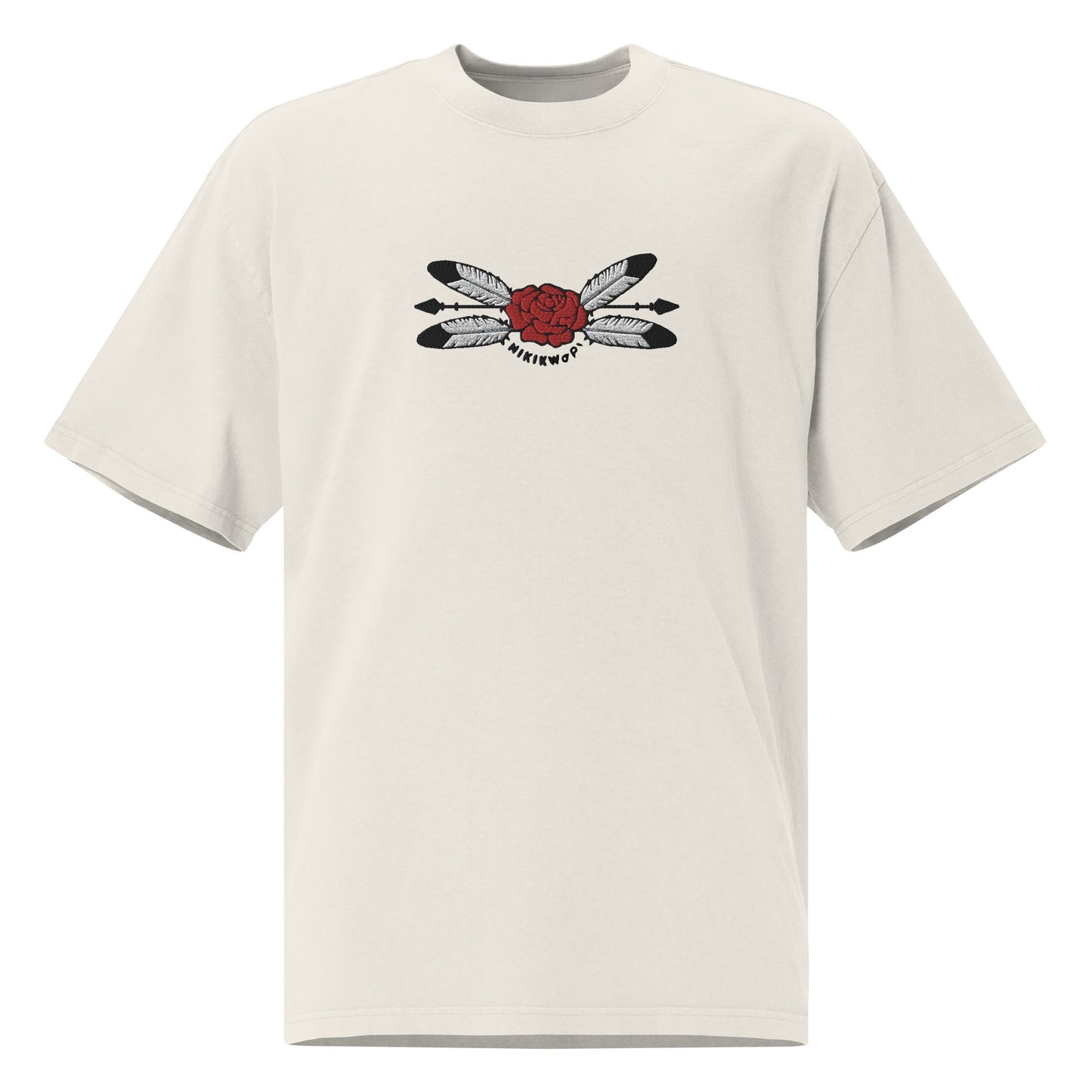 Native Eagle Feather Embroidered Oversized faded t - shirt - Nikikw Designs