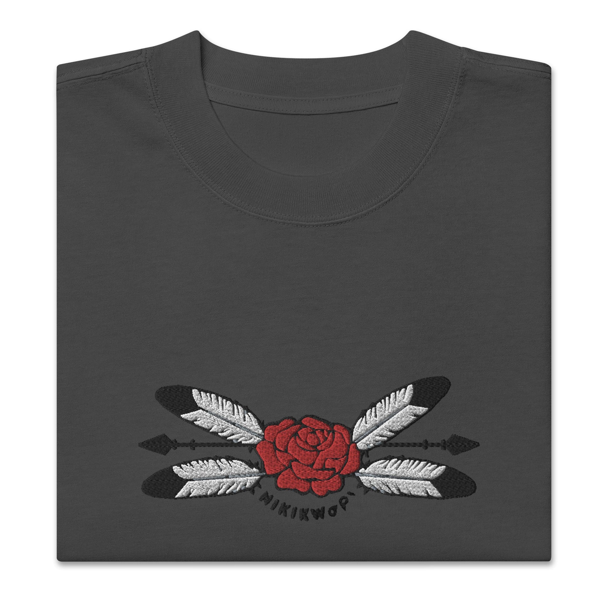 Native Eagle Feather Embroidered Oversized faded t - shirt - Nikikw Designs