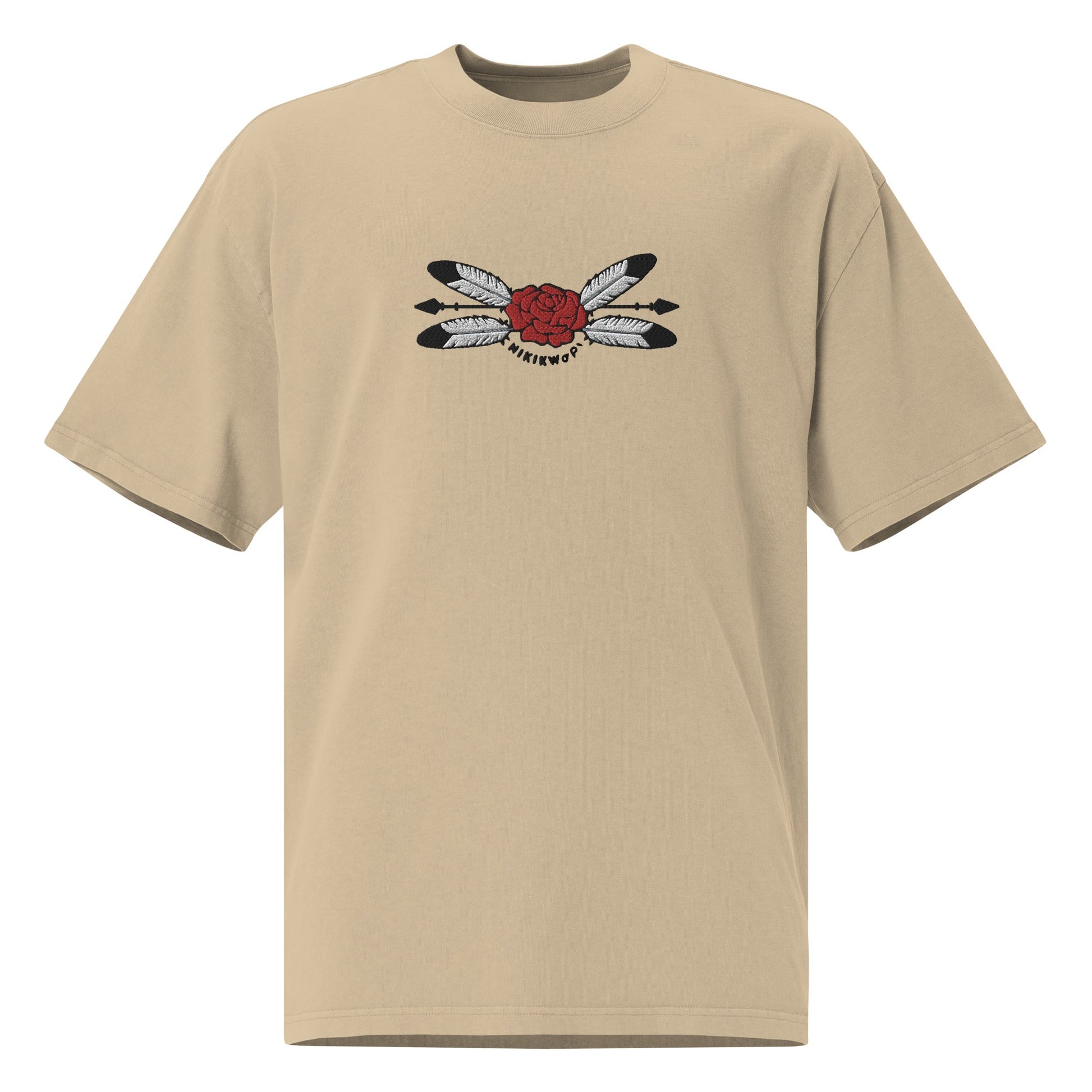 Native Eagle Feather Embroidered Oversized faded t - shirt - Nikikw Designs