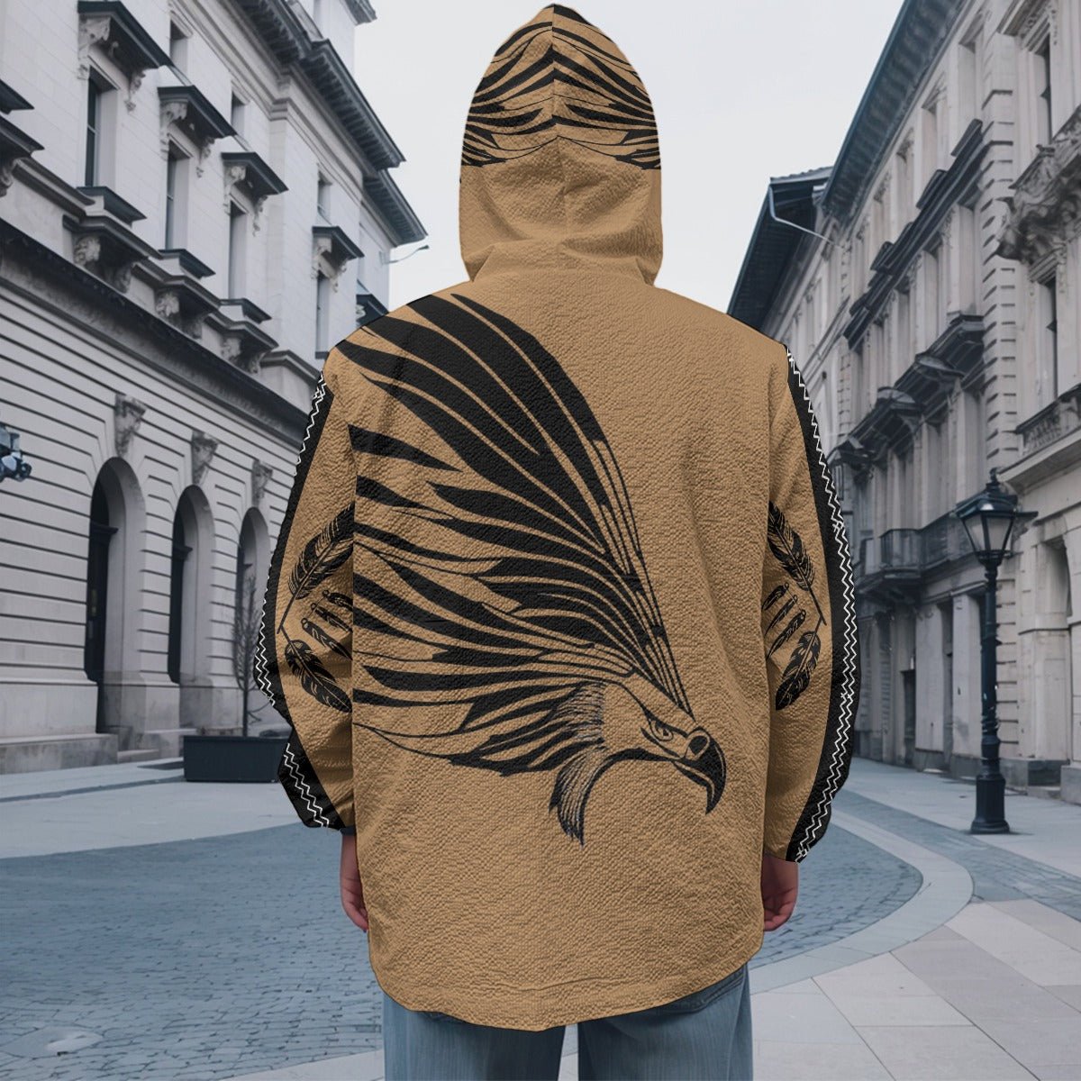 Native Eagle Print Men's Casual Zipper Jacket - Nikikw Designs