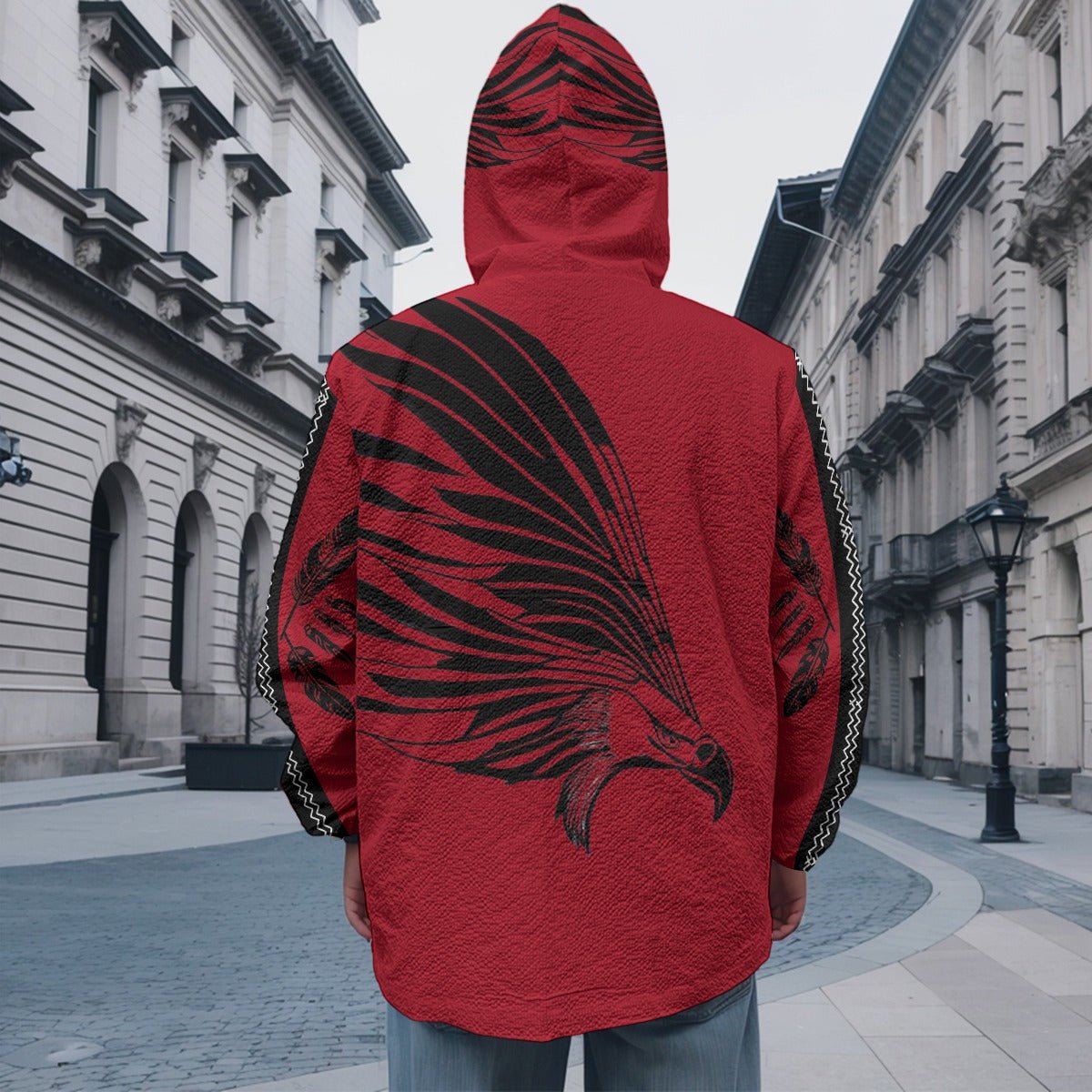 Native Eagle Print Men's Casual Zipper Jacket - Nikikw Designs