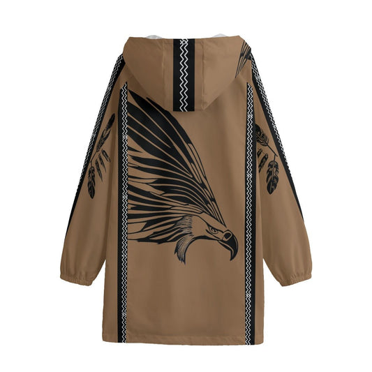 Native Eagle Print Unisex Windbreaker Long Jacket - Nikikw Designs