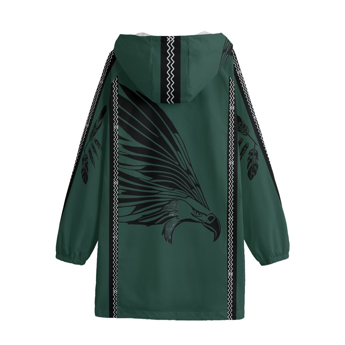 Native Eagle Print Unisex Windbreaker Long Jacket - Nikikw Designs